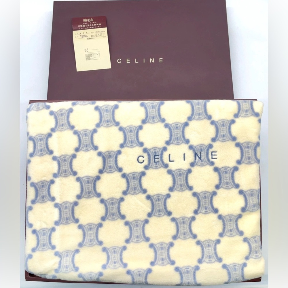 New CELINE Paris Macadam Triomphe Pattern Cotton Blanket Throw W/Box